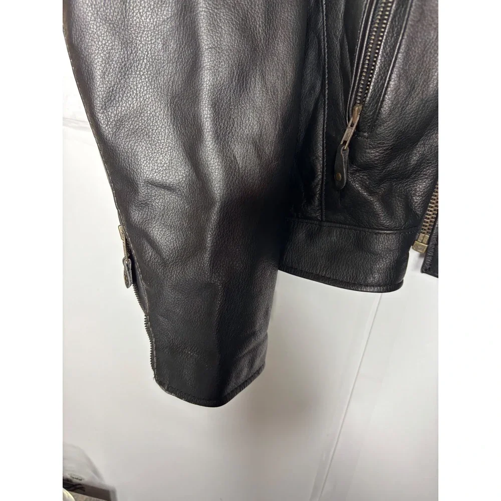Mens‎ Black Genuine Leather Motorcycle Jacket Side Lace Up Biker Size 52 YKK Zip